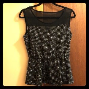 Dots Polka Dot Peplum Illusion Neckline Top NWT